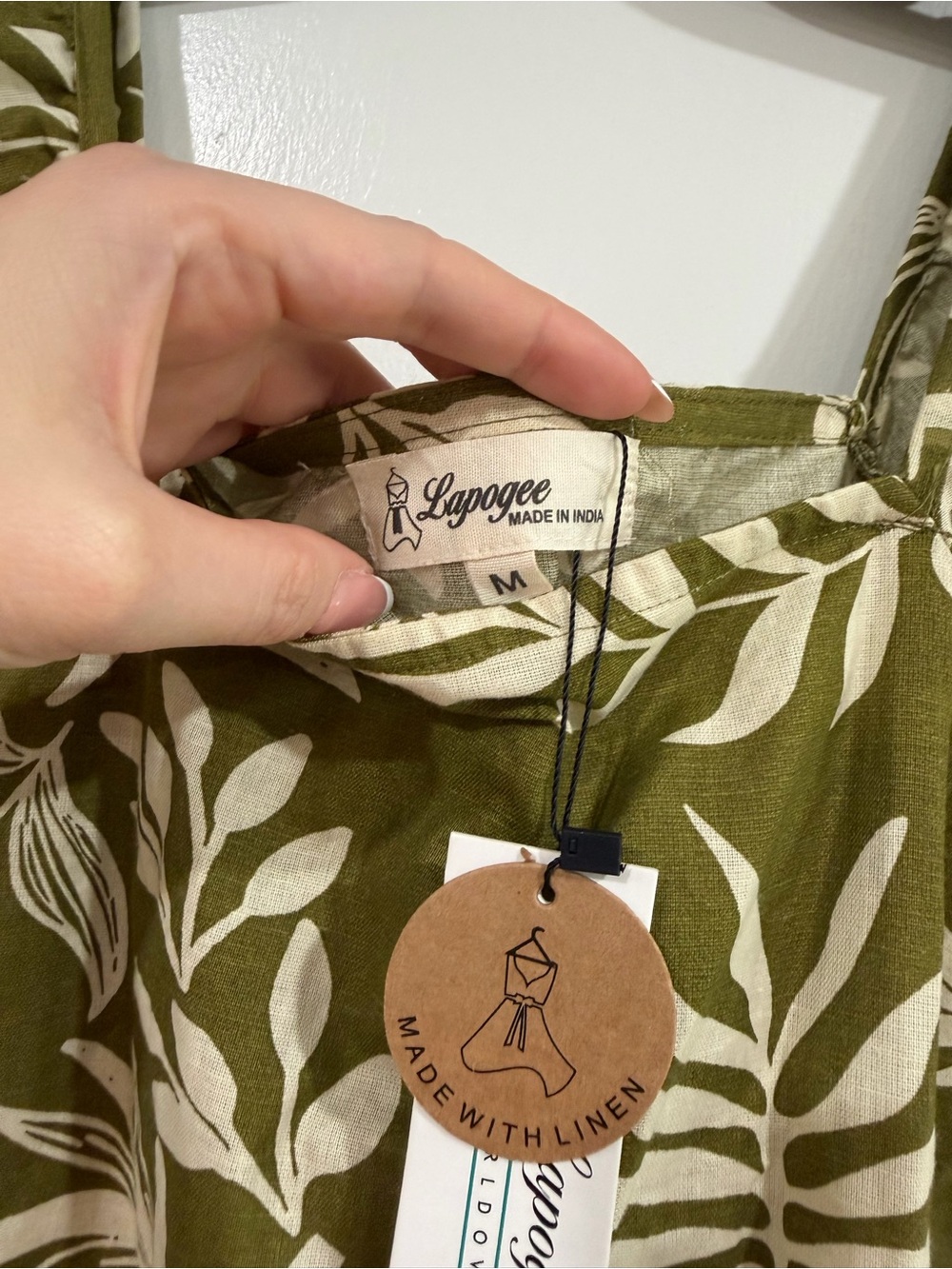 Olive Green Tropical Print Puff Sleeve Mini Dress NWT medium - Picture 4 of 11